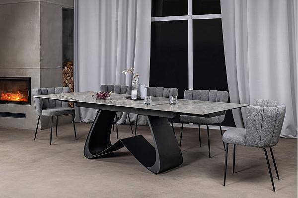 Керамічний стіл розкладний обідній Vetro Mebel Орфео TML-998 Сільвер вайт-чорний-7