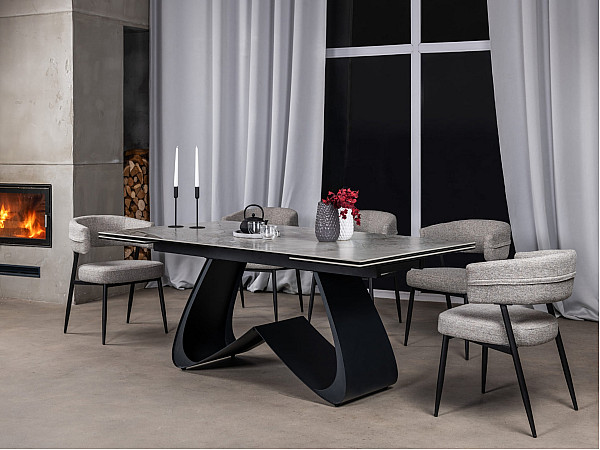 Керамічний стіл розкладний обідній Vetro Mebel Орфео TML-998 Сільвер вайт-чорний-8