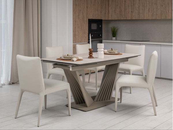 Керамический стол раскладной обеденный Vetro Mebel Феличе TML-1000 Сахара-бежевый-2