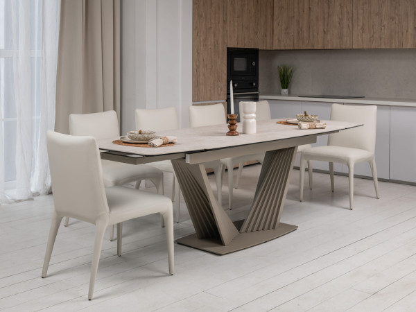 Керамический стол раскладной обеденный Vetro Mebel Феличе TML-1000 Сахара-бежевый-3