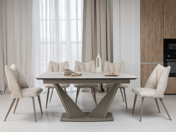 Керамический стол раскладной обеденный Vetro Mebel Феличе TML-1000 Сахара-бежевый-5