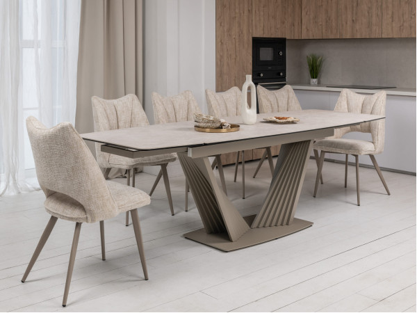 Керамический стол раскладной обеденный Vetro Mebel Феличе TML-1000 Сахара-бежевый-0