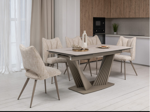 Керамический стол раскладной обеденный Vetro Mebel Феличе TML-1000 Сахара-бежевый-8