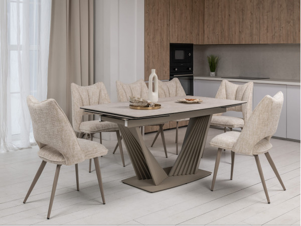 Керамический стол раскладной обеденный Vetro Mebel Феличе TML-1000 Сахара-бежевый-9