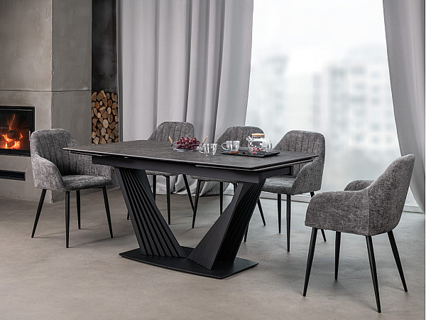 Керамический стол раскладной обеденный Vetro Mebel Феличе TML-1000 Грей шторм-черный-7