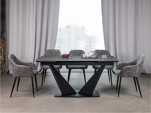 Керамический стол раскладной обеденный Vetro Mebel Феличе TML-1000 Грей шторм-черный-6