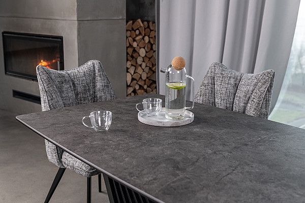 Керамический стол раскладной обеденный Vetro Mebel Феличе TML-1000 Грей шторм-черный-8