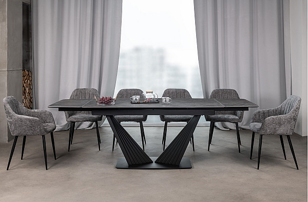 Керамический стол раскладной обеденный Vetro Mebel Феличе TML-1000 Грей шторм-черный-5