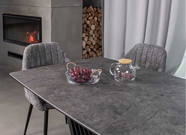 Керамический стол раскладной обеденный Vetro Mebel Феличе TML-1000 Грей шторм-черный-9