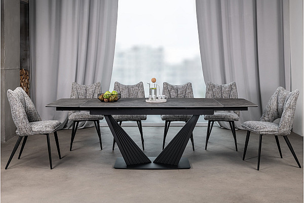Керамический стол раскладной обеденный Vetro Mebel Феличе TML-1000 Грей шторм-черный-4