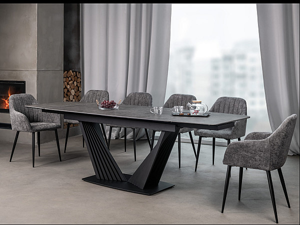 Керамический стол раскладной обеденный Vetro Mebel Феличе TML-1000 Грей шторм-черный-3