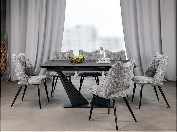 Керамический стол раскладной обеденный Vetro Mebel Феличе TML-1000 Грей шторм-черный-2