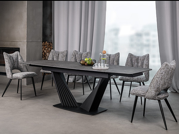 Керамический стол раскладной обеденный Vetro Mebel Феличе TML-1000 Грей шторм-черный-0