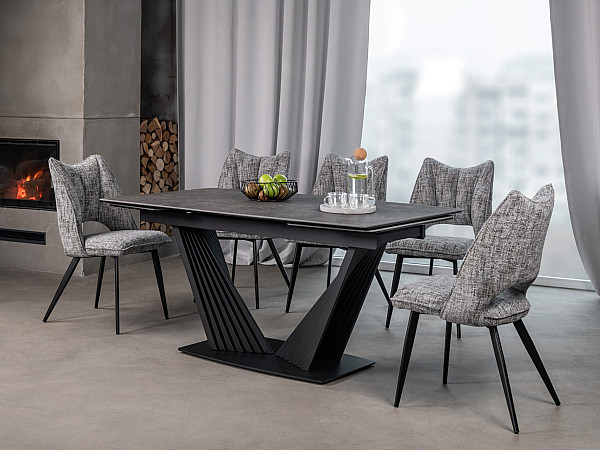 Керамический стол раскладной обеденный Vetro Mebel Феличе TML-1000 Грей шторм-черный-1