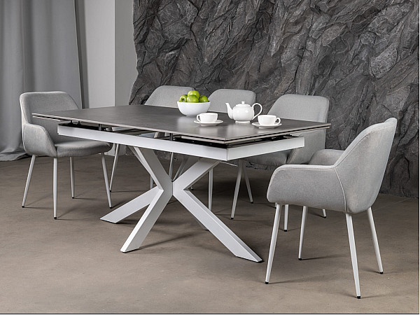 Керамічний стіл розкладний обідній Vetro Mebel Тіціано TML-1150 Делікато грей-білий-1