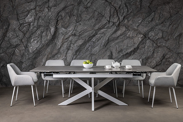Керамічний стіл розкладний обідній Vetro Mebel Тіціано TML-1150 Делікато грей-білий-2