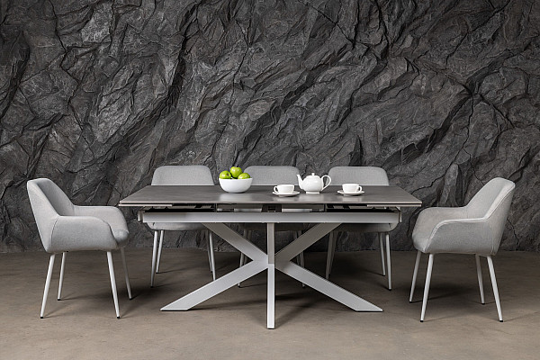 Керамічний стіл розкладний обідній Vetro Mebel Тіціано TML-1150 Делікато грей-білий-3