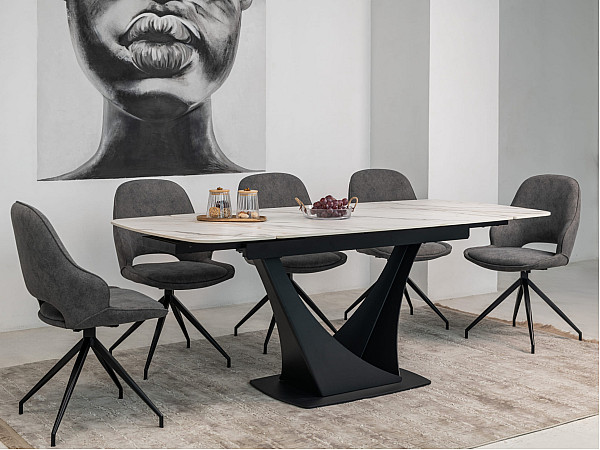 Керамический стол раскладной обеденный Vetro Mebel Элио TML-990 Каcа голд-черный-0