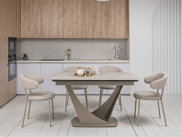 Керамический стол раскладной обеденный Vetro Mebel Элио ТМL-990 Сахара-бежевый 90-140 (200) см-4