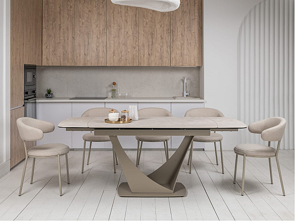 Керамический стол раскладной обеденный Vetro Mebel Элио ТМL-990 Сахара-бежевый 90-140 (200) см-3