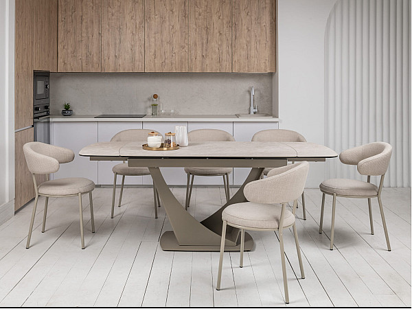 Керамический стол раскладной обеденный Vetro Mebel Элио ТМL-990 Сахара-бежевый 90-140 (200) см-2