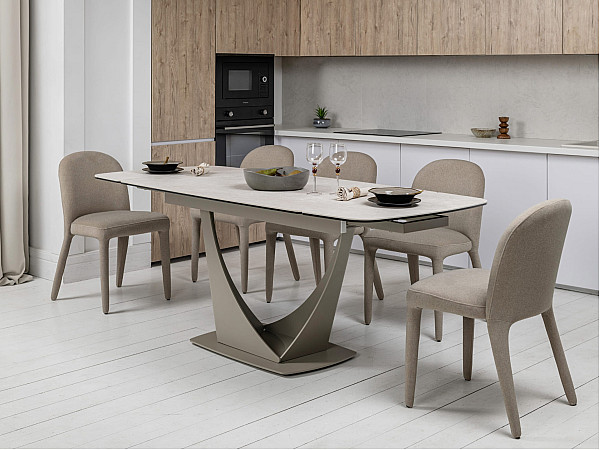 Керамический стол раскладной обеденный Vetro Mebel Элио ТМL-990 Сахара-бежевый 90-140 (200) см-1