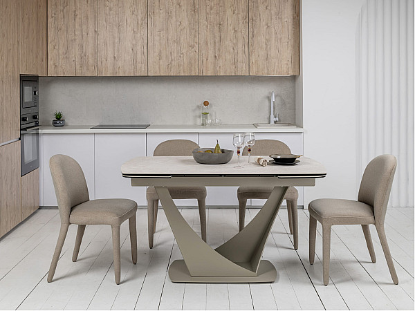 Керамический стол раскладной обеденный Vetro Mebel Элио ТМL-990 Сахара-бежевый 90-140 (200) см-7