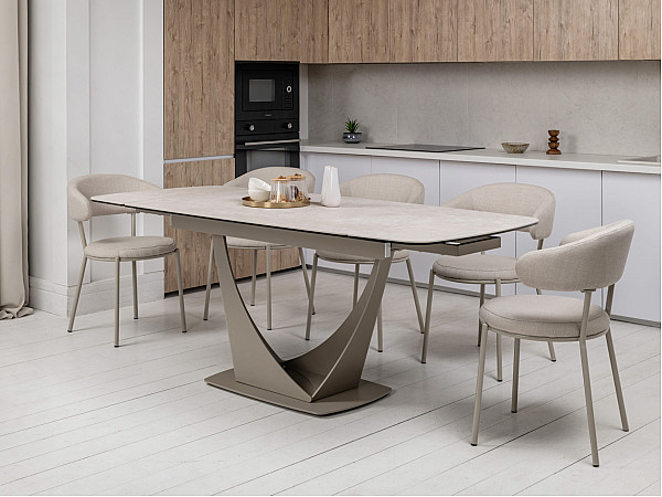 Керамический стол раскладной обеденный Vetro Mebel Элио ТМL-990 Сахара-бежевый 90-140 (200) см-8
