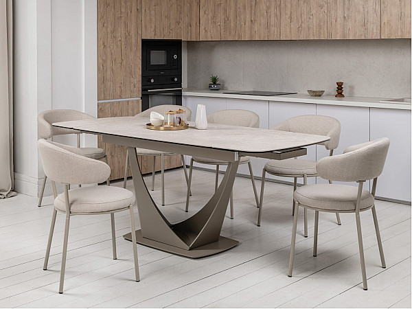 Керамический стол раскладной обеденный Vetro Mebel Элио ТМL-990 Сахара-бежевый 90-140 (200) см-9