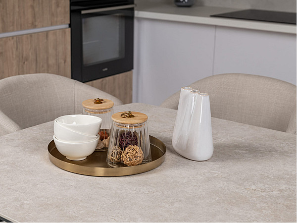 Керамический стол раскладной обеденный Vetro Mebel Элио ТМL-990 Сахара-бежевый 90-140 (200) см-11