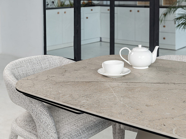 Керамический стол раскладной обеденный Vetro Mebel Парис TML-997 Иджео беж-бежевый 90-160 (240) см-8