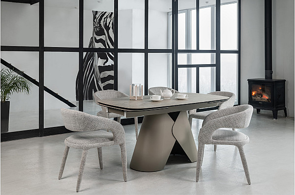 Керамический стол раскладной обеденный Vetro Mebel Парис TML-997 Иджео беж-бежевый 90-160 (240) см-1