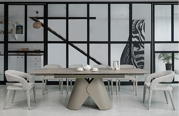 Керамический стол раскладной обеденный Vetro Mebel Парис TML-997 Иджео беж-бежевый 90-160 (240) см-3