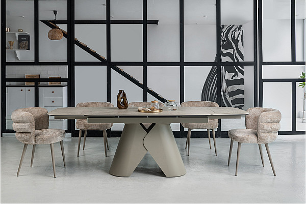 Керамический стол раскладной обеденный Vetro Mebel Парис TML-997 Иджео беж-бежевый 90-160 (240) см-5