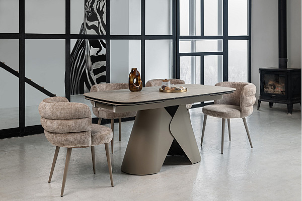 Керамический стол раскладной обеденный Vetro Mebel Парис TML-997 Иджео беж-бежевый 90-160 (240) см-7