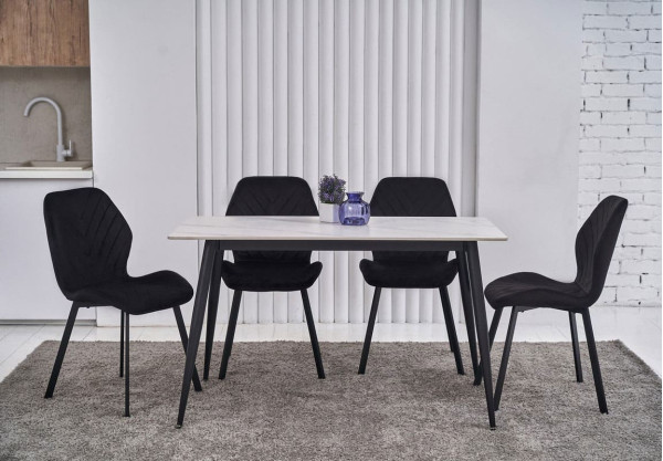 Керамічний стіл обідній Vetro Mebel TM-100 Білий мармур-чорний-0