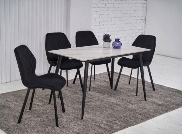 Керамічний стіл обідній Vetro Mebel TM-100 Білий мармур-чорний-1