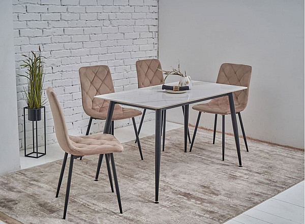 Обідній керамічний стіл Vetro Mebel TM-100 Олімпо вайт-чорний-1