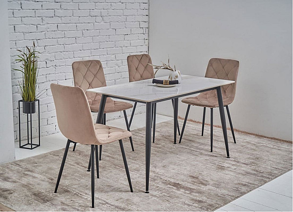 Обідній керамічний стіл Vetro Mebel TM-100 Олімпо вайт-чорний-2