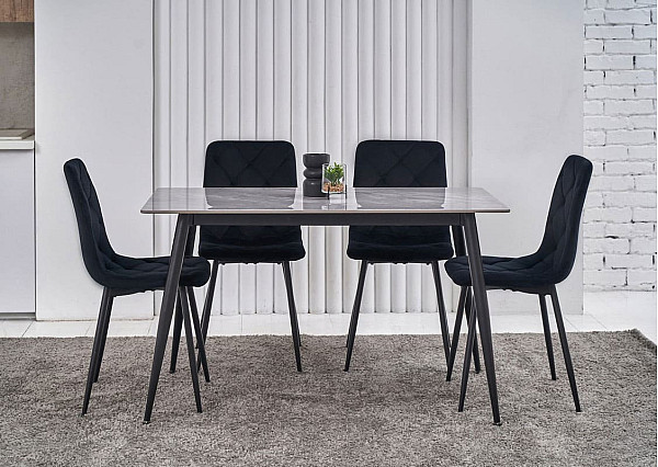 Керамічний стіл обідній Vetro Mebel TM-100 Ребекка грей-чорний-1