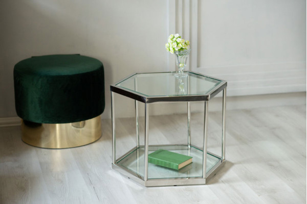 Кофейный стол Vetro Mebel CK-2 Прозрачный - серебро-2