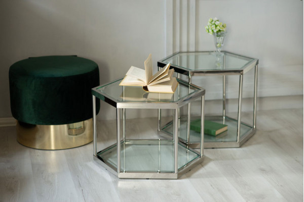 Кофейный стол Vetro Mebel CK-2 Прозрачный - серебро-3