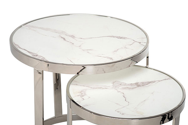 Комплект журнальних столів Vetro Mebel CI-1 Білий мармур - срібло-8