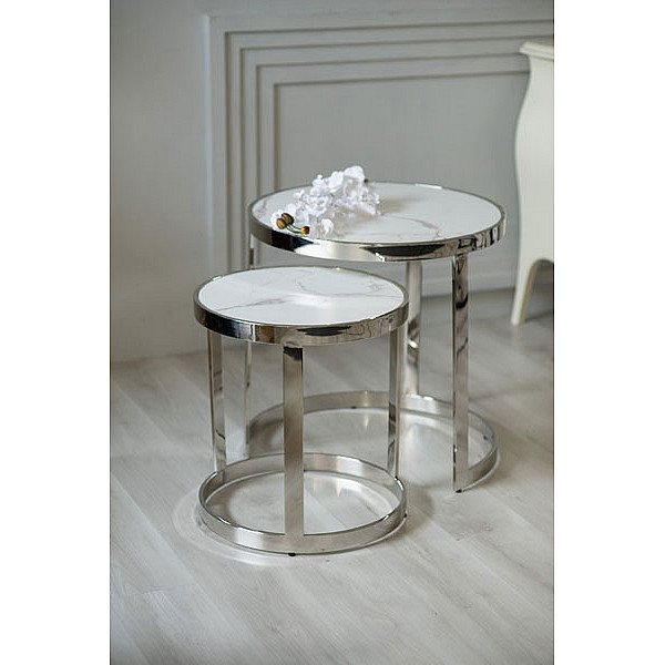 Комплект журнальних столів Vetro Mebel CI-1 Білий мармур - срібло-2