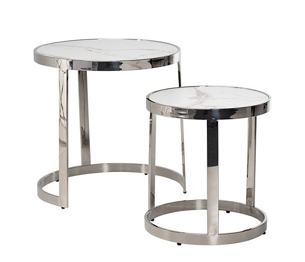 Комплект журнальних столів Vetro Mebel CI-1 Білий мармур - срібло-4