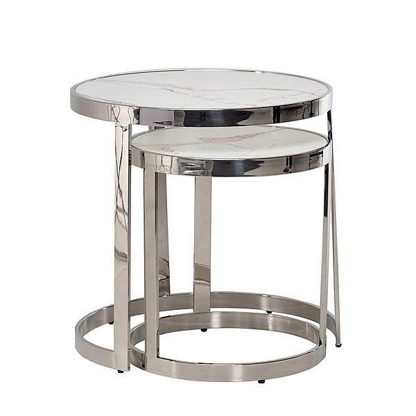 Комплект журнальних столів Vetro Mebel CI-1 Білий мармур - срібло-6