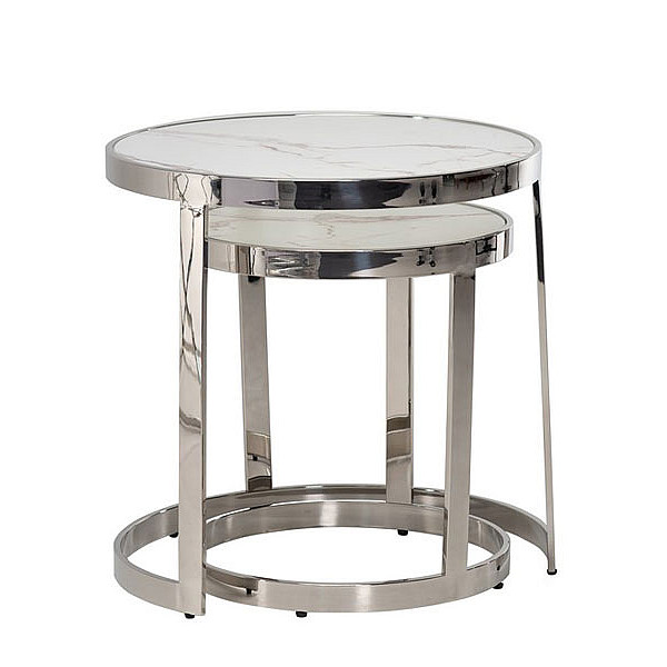 Комплект журнальних столів Vetro Mebel CI-1 Білий мармур - срібло-7