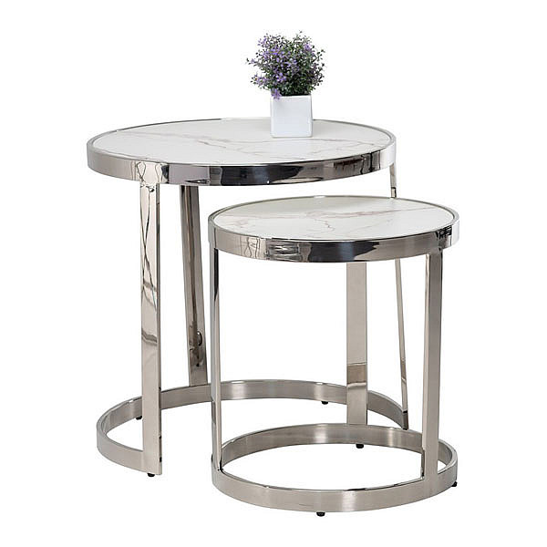 Комплект журнальних столів Vetro Mebel CI-1 Білий мармур - срібло-5