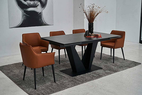 Керамический стол раскладной обеденный Vetro Mebel Алонцо TML-955 Неро дорадо-черный-1