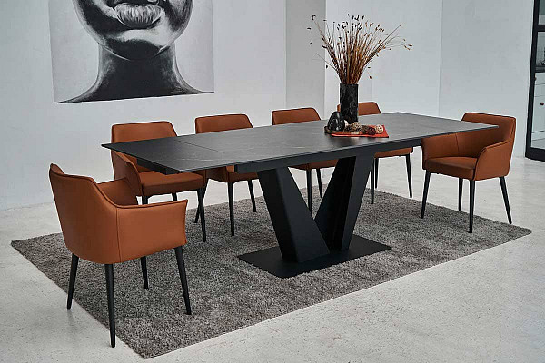 Керамический стол раскладной обеденный Vetro Mebel Алонцо TML-955 Неро дорадо-черный-2